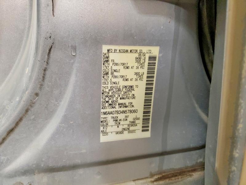 Продажа на аукционе авто 2004 Nissan Titan, vin: 1N6AA07B34N578060, номер лота: 64745946