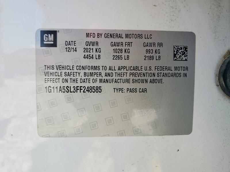 Aukcja sprzedaży 2015 Chevrolet Malibu, vin: 1G11A5SL3FF248585, numer aukcji: 66195776