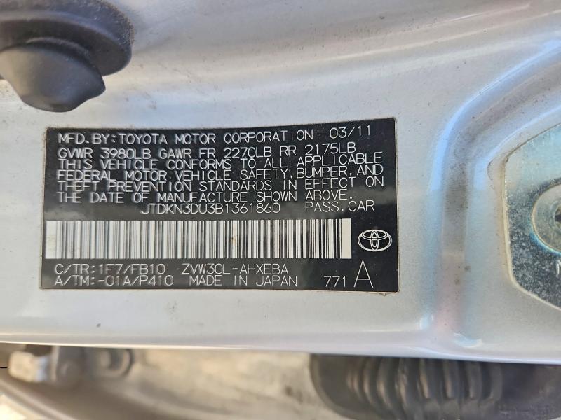 Продаж на аукціоні авто 2011 Toyota Prius, vin: JTDKN3DU3B1361860, номер лоту: 66585436