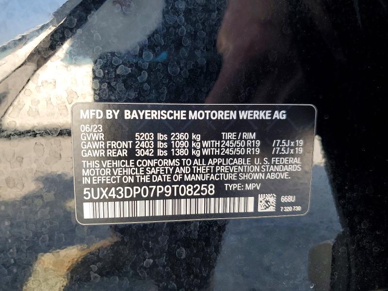 Aukcja sprzedaży 2023 Bmw X3, vin: 5UX43DP07P9T08258, numer aukcji: 64930436