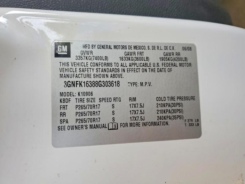 2008 Chevrolet Suburban მანქანა იყიდება აუქციონზე, vin: 3GNFK16388G303618, აუქციონის ნომერი: 64971646