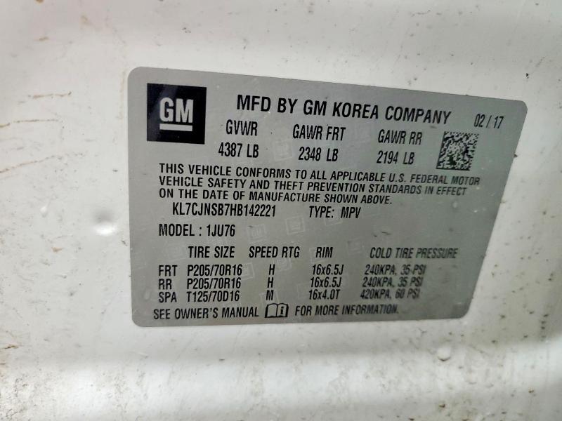 64649906 :رقم المزاد ، KL7CJNSB7HB142221 vin ، 2017 Chevrolet Trax مزاد بيع