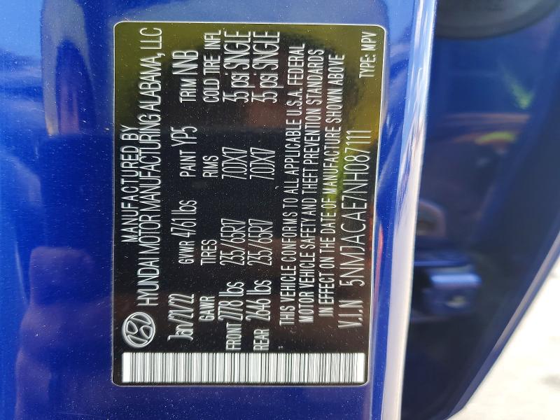 Aukcja sprzedaży 2022 Hyundai Tucson, vin: 5NMJACAE7NH087111, numer aukcji: 62793206