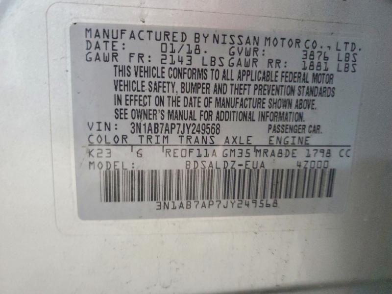 63361066 :رقم المزاد ، 3N1AB7AP7JY249568 vin ، 2018 Nissan Sentra مزاد بيع