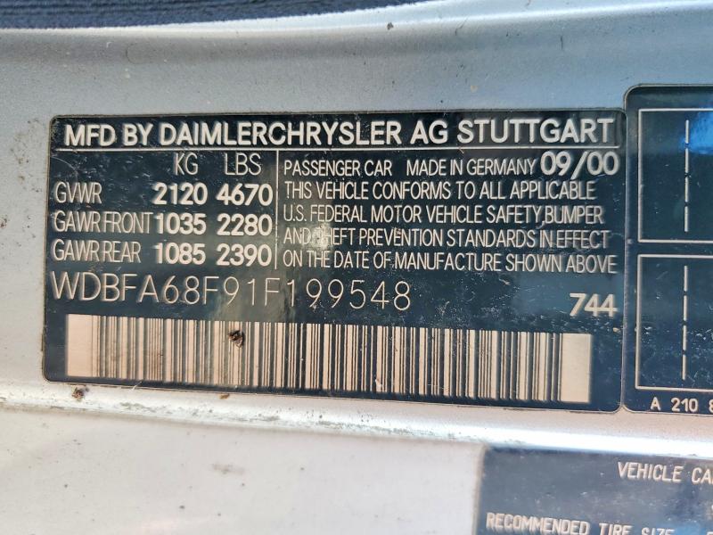 Aukcja sprzedaży 2001 Mercedes-benz Sl, vin: WDBFA68F91F199548, numer aukcji: 65814696