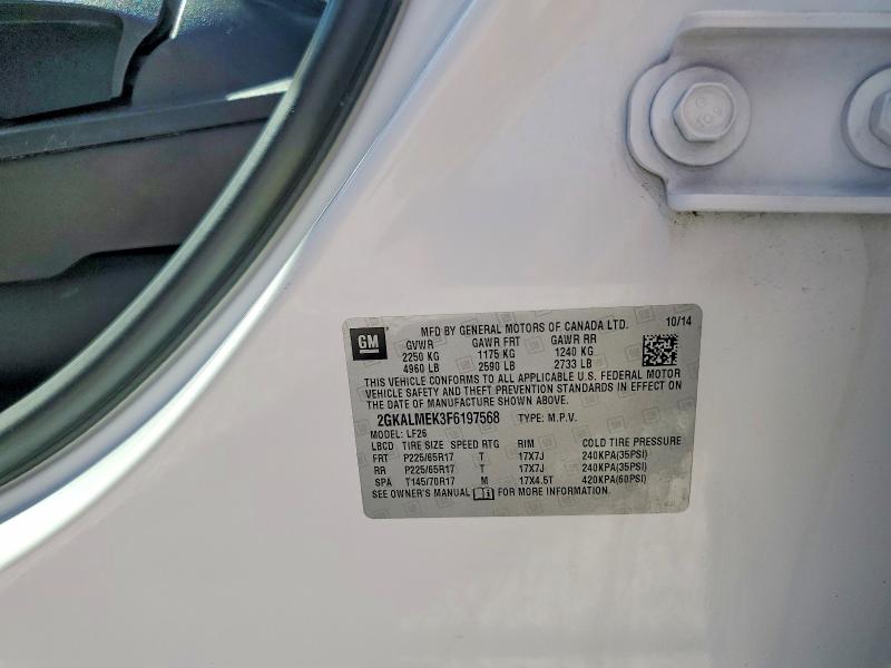 2015 Gmc Terrain მანქანა იყიდება აუქციონზე, vin: 2GKALMEK3F6197568, აუქციონის ნომერი: 65925476