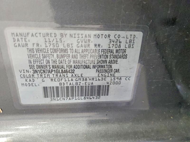 Продаж на аукціоні авто 2016 Nissan Versa, vin: 3N1CN7AP1GL846432, номер лоту: 66349096