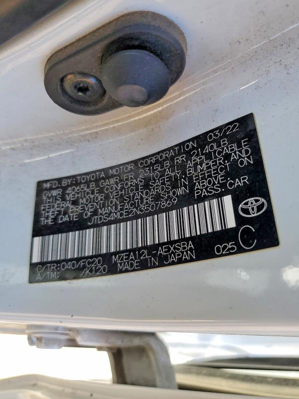 65756226 :رقم المزاد ، JTDS4MCE2N3507869 vin ، 2022 Toyota Corolla مزاد بيع