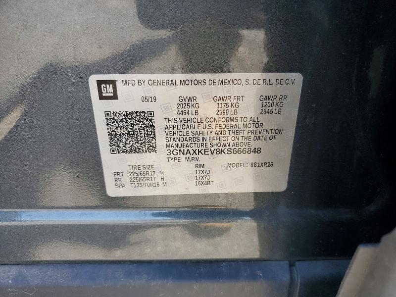 Aukcja sprzedaży 2019 Chevrolet Equinox, vin: 3GNAXKEV8KS666848, numer aukcji: 65630226