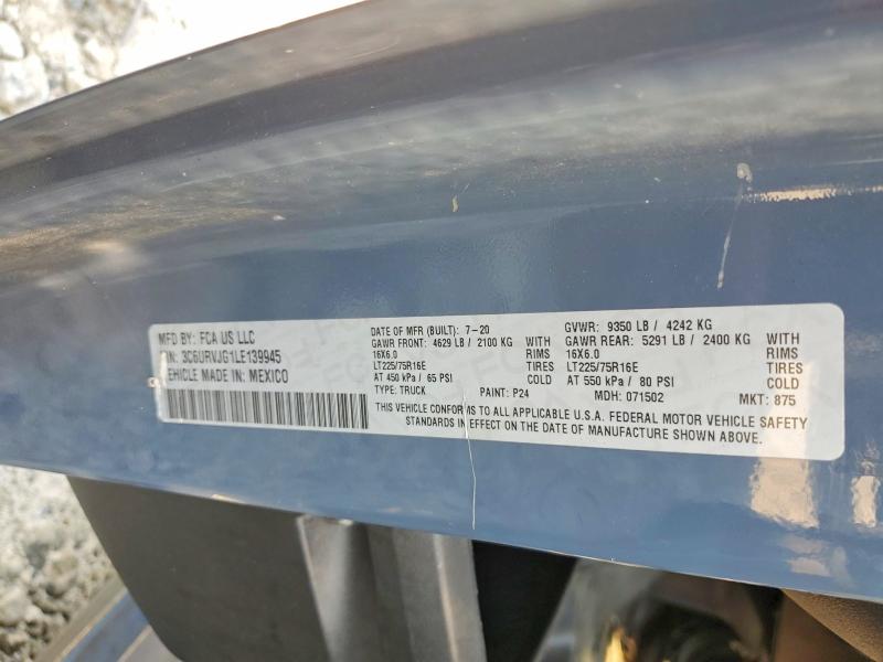 62543446 :رقم المزاد ، 3C6URVJG1LE139945 vin ، 2020 Ram Promaster 3500 مزاد بيع