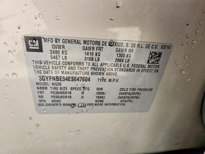 Aukcja sprzedaży 2014 Cadillac Srx, vin: 3GYFNBE34ES647604, numer aukcji: 65933186