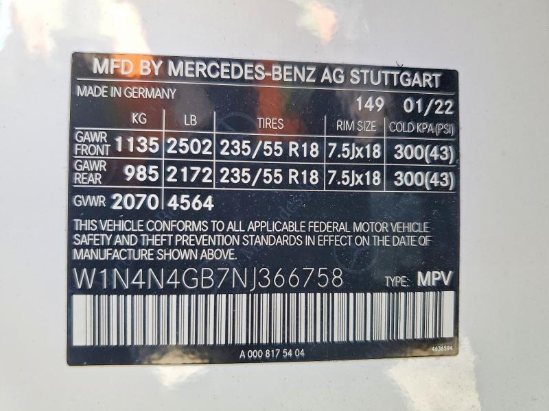 65414456 :رقم المزاد ، W1N4N4GB7NJ366758 vin ، 2022 Mercedes-benz Gla مزاد بيع