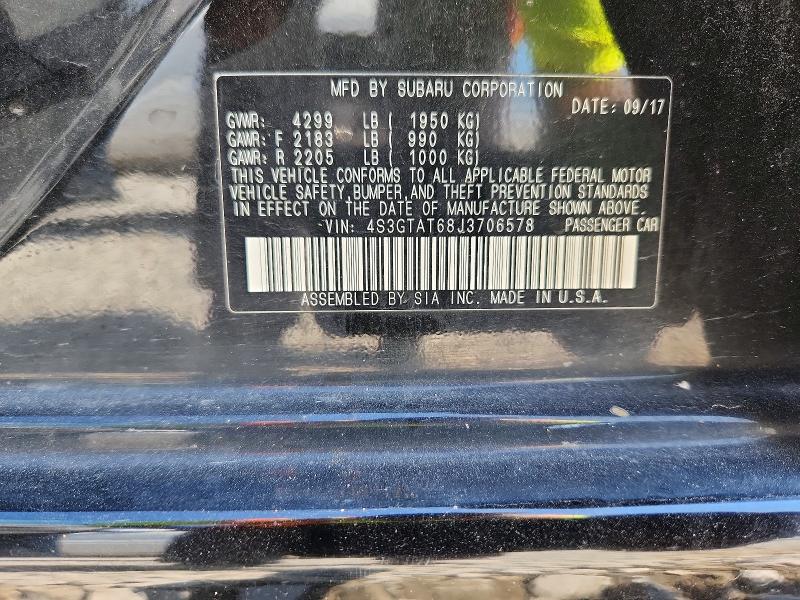 2018 Subaru Impreza მანქანა იყიდება აუქციონზე, vin: 4S3GTAT68J3706578, აუქციონის ნომერი: 67119276