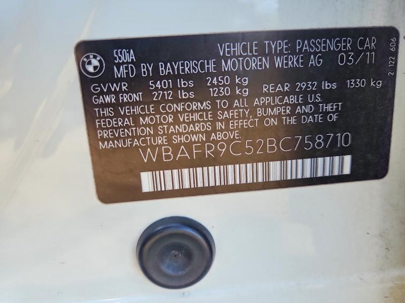 2011 Bmw 550 მანქანა იყიდება აუქციონზე, vin: WBAFR9C52BC758710, აუქციონის ნომერი: 63484476