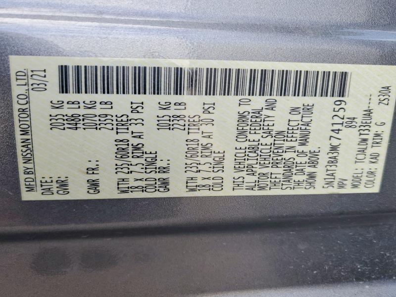 67100426 :رقم المزاد ، 5N1AT3BA3MC741259 vin ، 2021 Nissan Rogue مزاد بيع