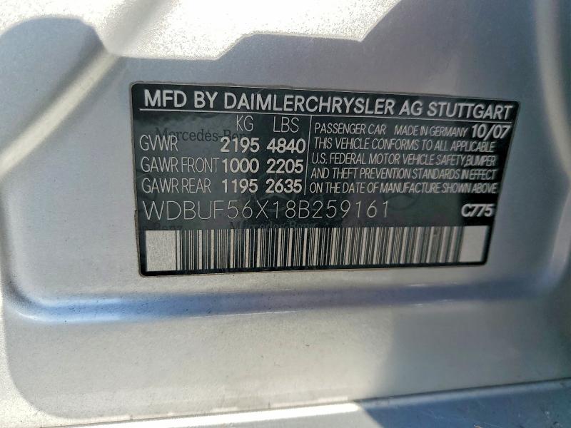 Продажа на аукционе авто 2008 Mercedes-benz E, vin: WDBUF56X18B259161, номер лота: 64140186