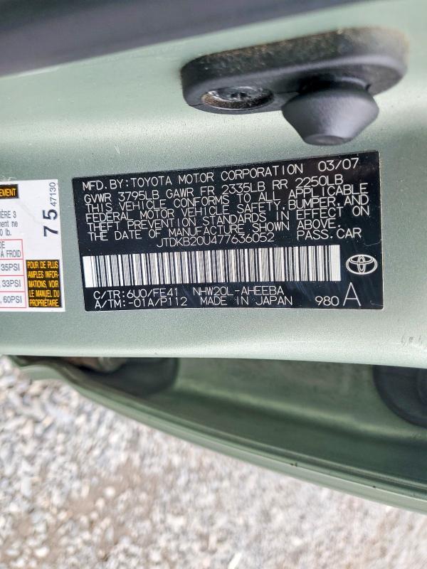 Auction sale of the 2007 Toyota Prius, vin: JTDKB20U477636052, lot number: 65577536