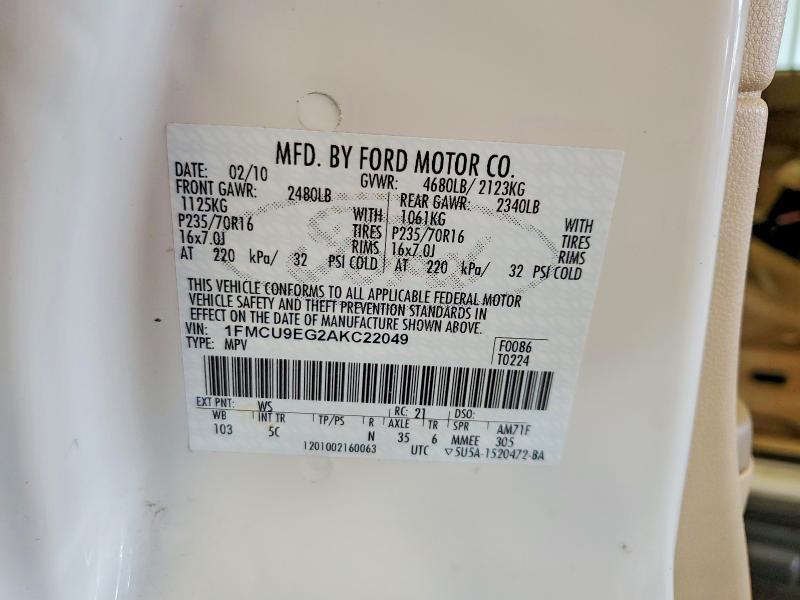 Aukcja sprzedaży 2010 Ford Escape, vin: 1FMCU9EG2AKC22049, numer aukcji: 65848896