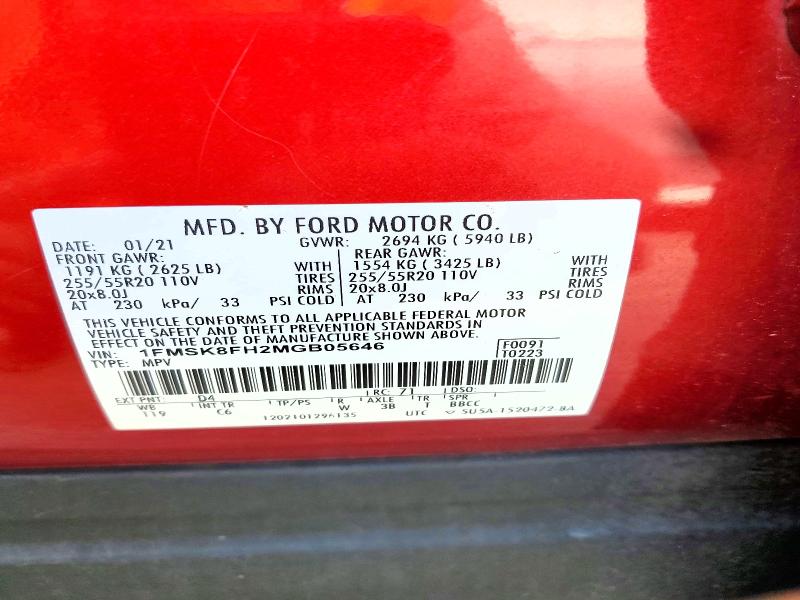 Aukcja sprzedaży 2021 Ford Explorer, vin: 1FMSK8FH2MGB05646, numer aukcji: 64154736
