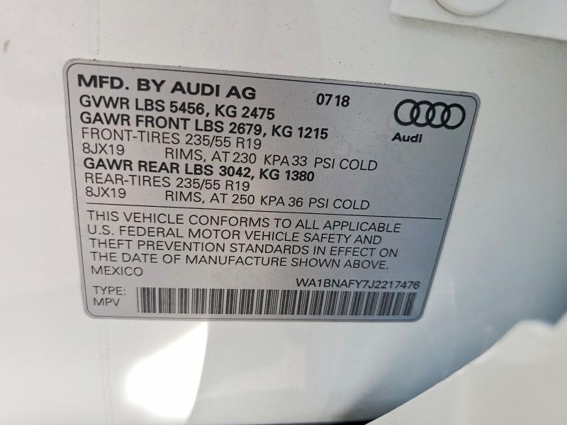 2018 Audi Q5 მანქანა იყიდება აუქციონზე, vin: WA1BNAFY7J2217476, აუქციონის ნომერი: 65373906