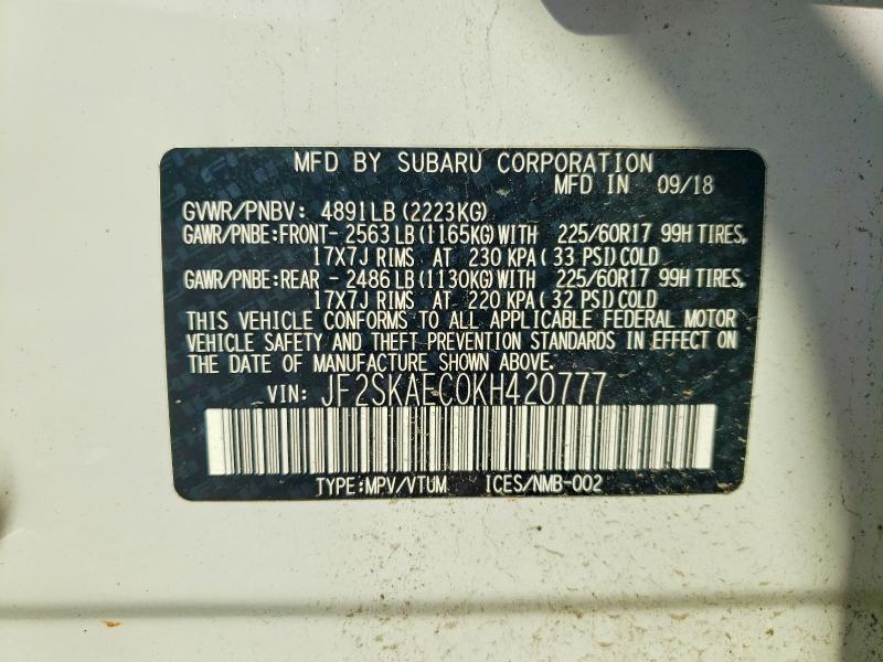 64364406 :رقم المزاد ، JF2SKAEC0KH420777 vin ، 2019 Subaru Forester مزاد بيع