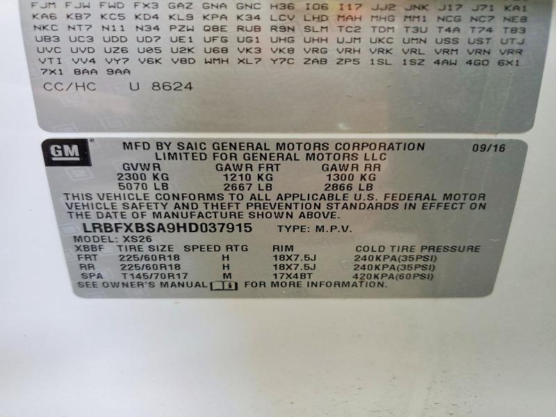 Aukcja sprzedaży 2017 Buick Envision, vin: LRBFXBSA9HD037915, numer aukcji: 66543556