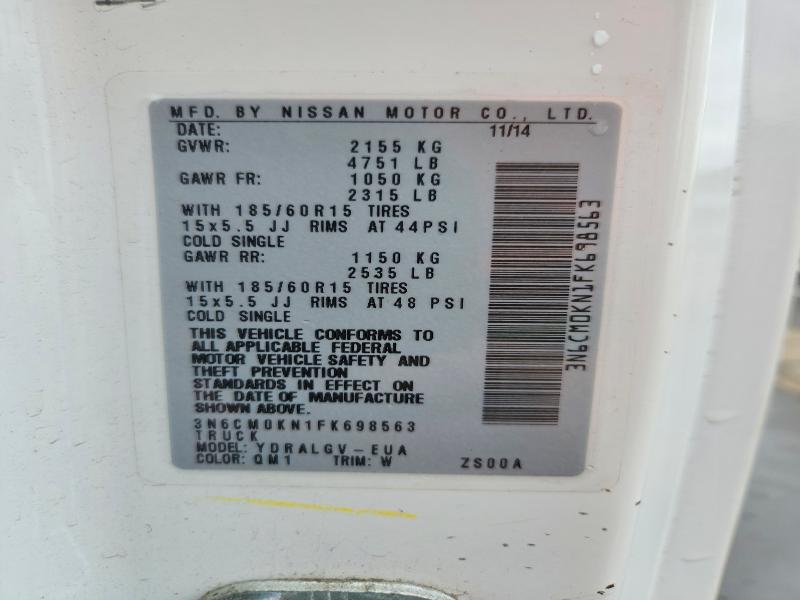Aukcja sprzedaży 2015 Nissan Nv200, vin: 3N6CM0KN1FK698563, numer aukcji: 63475226