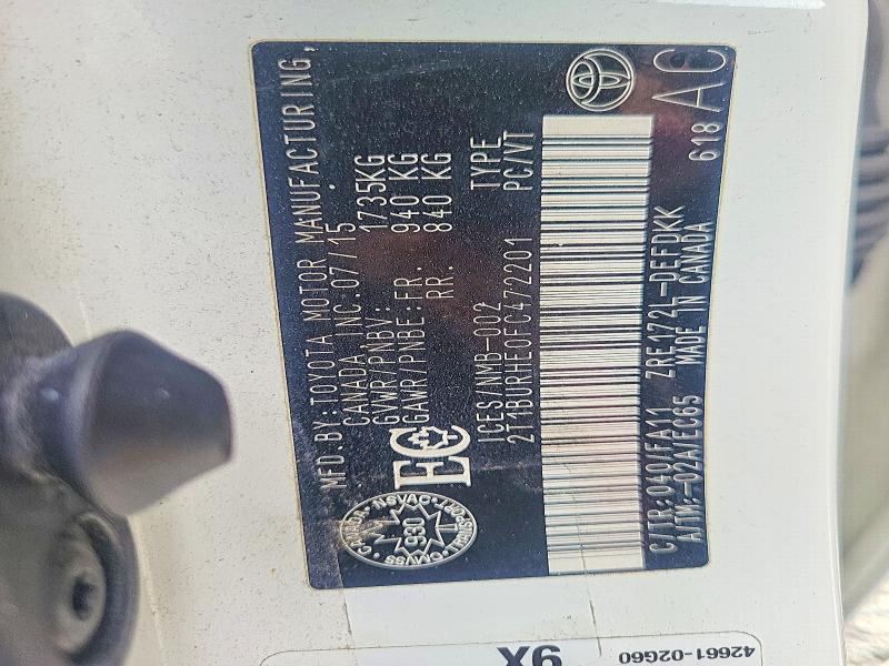64722236 :رقم المزاد ، 2T1BURHE0FC472201 vin ، 2015 Toyota Corolla مزاد بيع