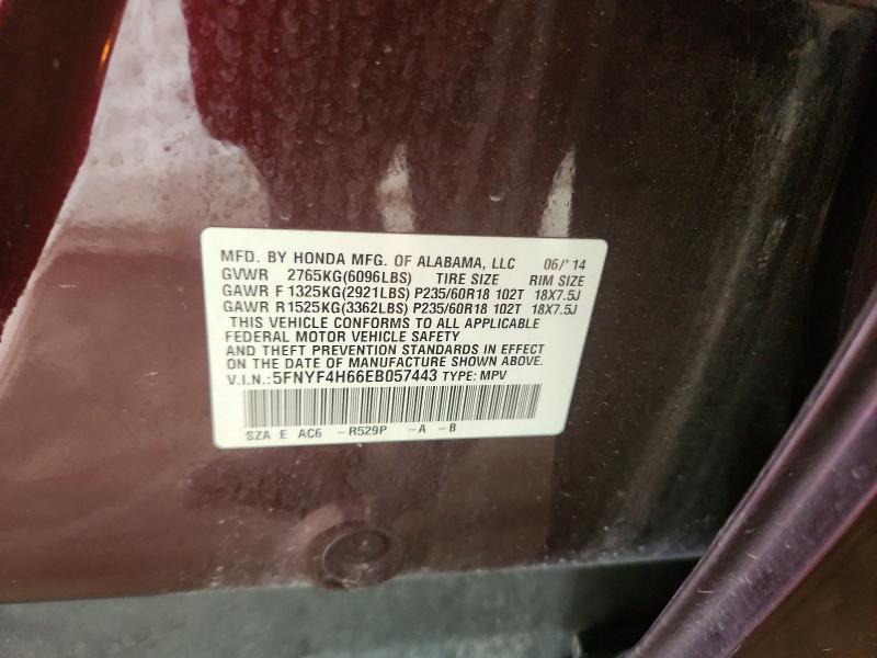 Продаж на аукціоні авто 2014 Honda Pilot, vin: 5FNYF4H66EB057443, номер лоту: 64639836