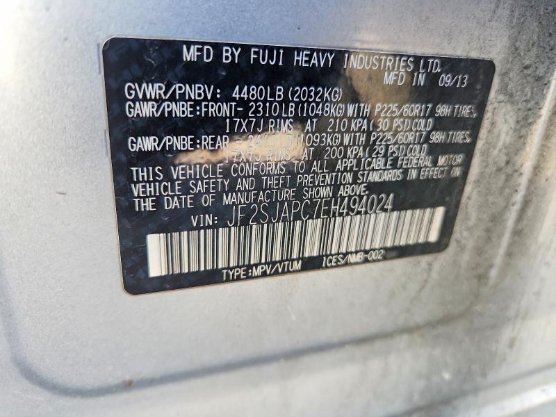 2014 Subaru Forester მანქანა იყიდება აუქციონზე, vin: JF2SJAPC7EH494024, აუქციონის ნომერი: 66483586