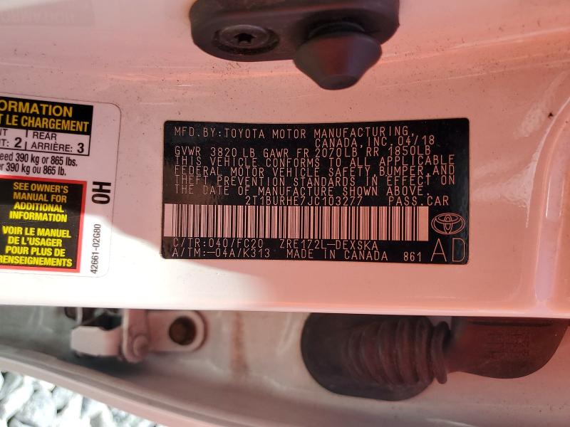 Продажа на аукционе авто 2018 Toyota Corolla, vin: 2T1BURHE7JC103277, номер лота: 64606416