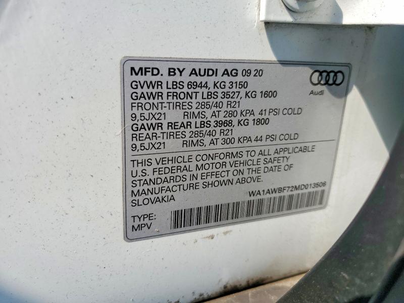 Aukcja sprzedaży 2021 Audi Sq7, vin: WA1AWBF72MD013506, numer aukcji: 63609366