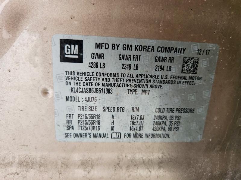 66757836 :رقم المزاد ، KL4CJASB6JB611083 vin ، 2018 Buick Encore مزاد بيع