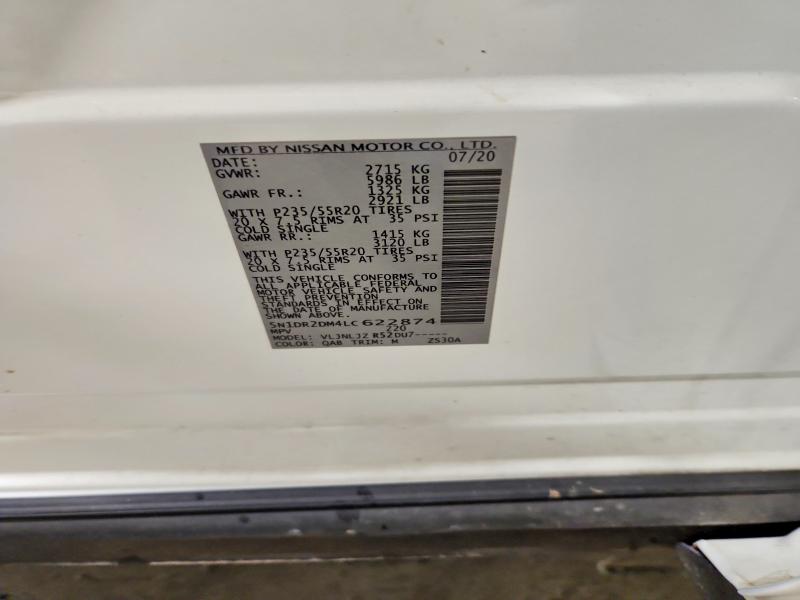 Aukcja sprzedaży 2020 Nissan Pathfinder, vin: 5N1DR2DM4LC622874, numer aukcji: 65641916