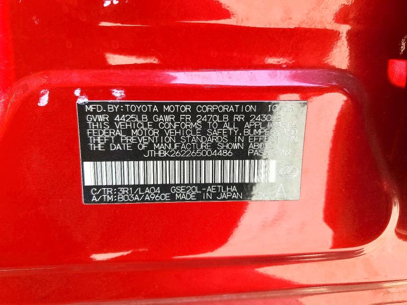 Aukcja sprzedaży 2006 Lexus Is, vin: JTHBK262265004486, numer aukcji: 65536396