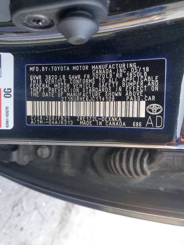 Продаж на аукціоні авто 2018 Toyota Corolla, vin: 2T1BURHE6JC114108, номер лоту: 64937516
