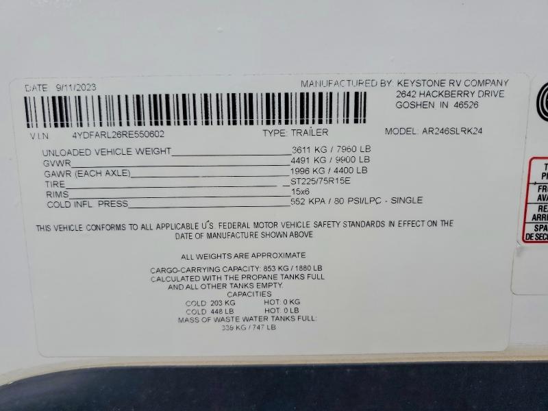 Продажа на аукционе авто 2024 Keystone Arcadia 37, vin: 4YDFARL26RE550602, номер лота: 64000296