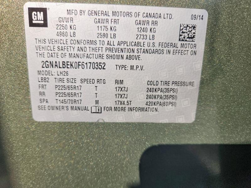 Aukcja sprzedaży 2015 Chevrolet Equinox, vin: 2GNALBEK0F6170352, numer aukcji: 65583996