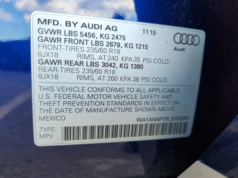 Продаж на аукціоні авто 2020 Audi Q5, vin: WA1ANAFY9L2050259, номер лоту: 64792266