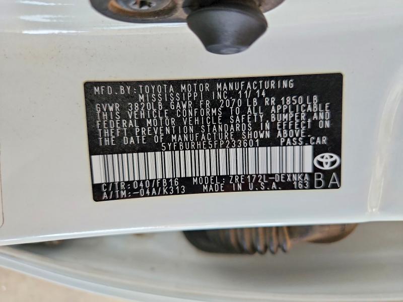 Aukcja sprzedaży 2015 Toyota Corolla, vin: 5YFBURHE5FP233601, numer aukcji: 65850686