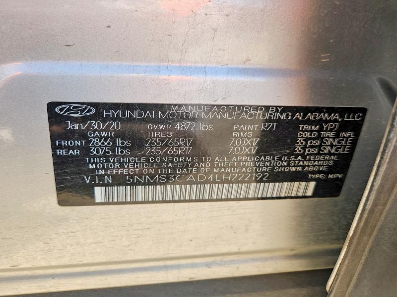 Продаж на аукціоні авто 2020 Hyundai Santa Fe, vin: 5NMS3CAD4LH222192, номер лоту: 67195576