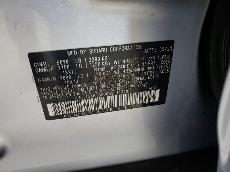 Aukcja sprzedaży 2024 Subaru Outback, vin: 4S4BTGPD8R3111520, numer aukcji: 65796796