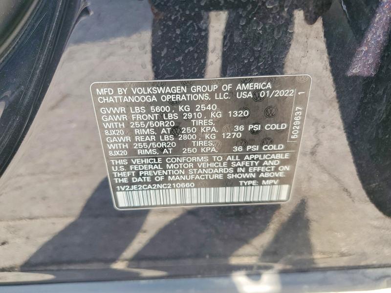 2022 Volkswagen Atlas Cross Sport მანქანა იყიდება აუქციონზე, vin: 1V2JE2CA2NC210660, აუქციონის ნომერი: 65888846