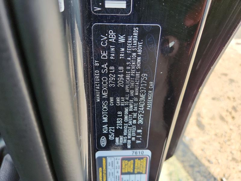 Aukcja sprzedaży 2021 Kia Forte, vin: 3KPF24AD3ME371759, numer aukcji: 64045776