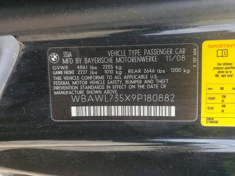 2009 Bmw 335 მანქანა იყიდება აუქციონზე, vin: WBAWL735X9P180882, აუქციონის ნომერი: 62922646