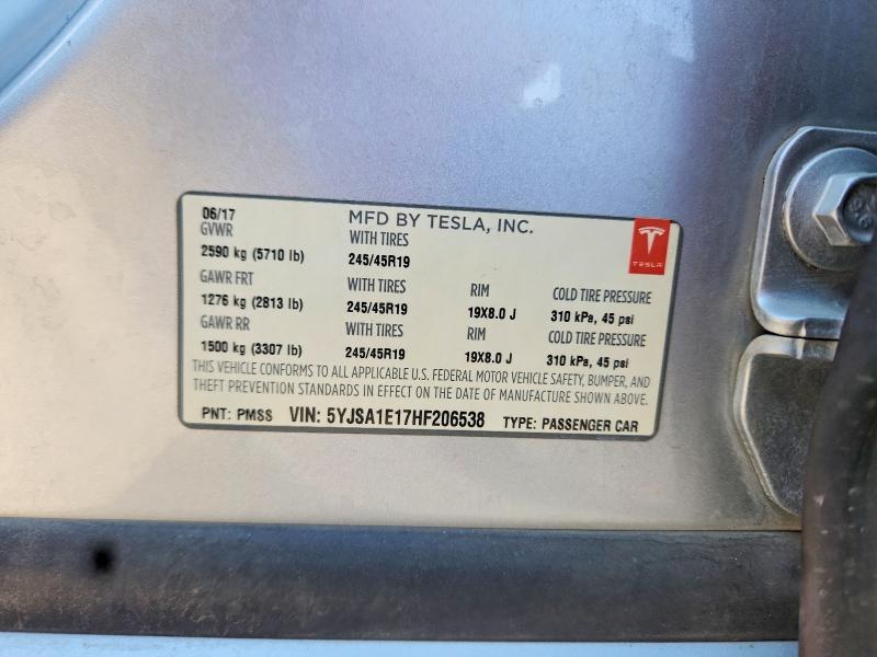 67289606 :رقم المزاد ، 5YJSA1E17HF206538 vin ، 2017 Tesla Model S مزاد بيع