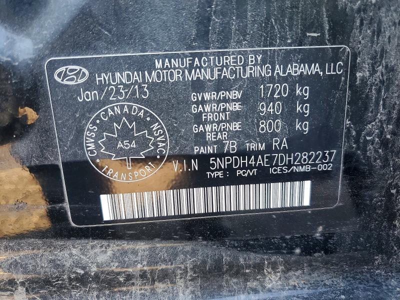 66078666 :رقم المزاد ، 5NPDH4AE7DH282237 vin ، 2013 Hyundai Elantra مزاد بيع