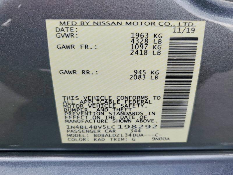 Aukcja sprzedaży 2020 Nissan Altima, vin: 1N4BL4BV5LC198292, numer aukcji: 67291706
