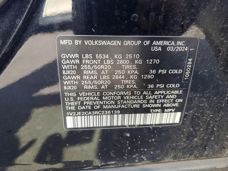 2024 Volkswagen Atlas Cross Sport მანქანა იყიდება აუქციონზე, vin: 1V2JE2CA3RC236139, აუქციონის ნომერი: 64302946