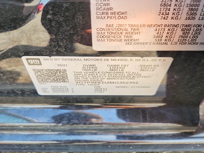 Продаж на аукціоні авто 2021 Gmc Sierra, vin: 3GTP9EED2MG352351, номер лоту: 64378866